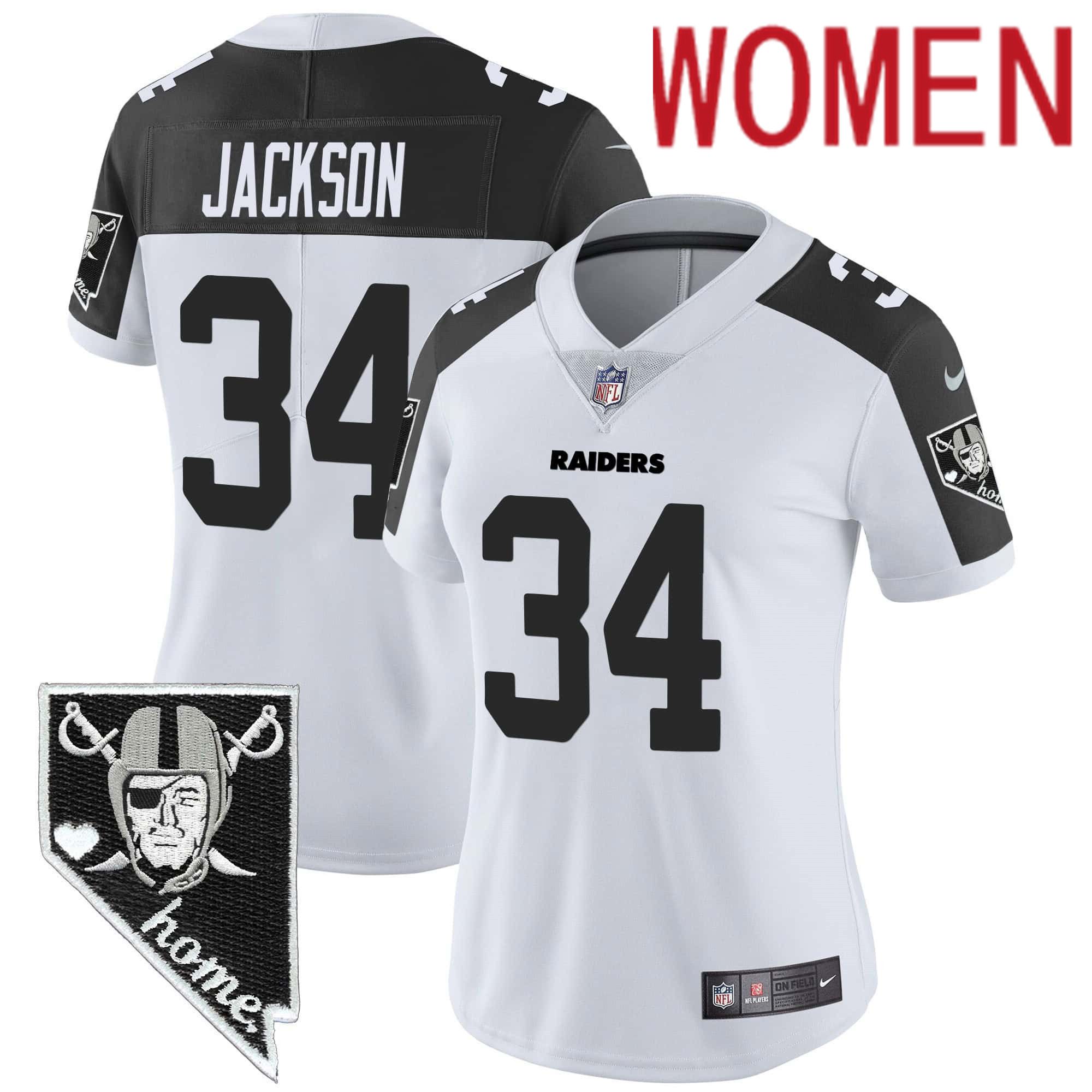 Women Oakland Raiders #34 Jackson White 2024 Nike Nevada Home Patch Vapor NFL Jersey style 1->customized nfl jersey->Custom Jersey